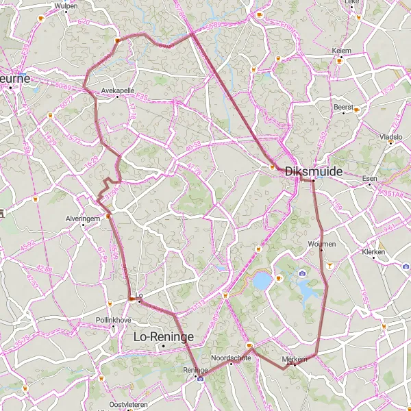 Miniatuurkaart van de fietsinspiratie "Gravelroute rond Merkem" in Prov. West-Vlaanderen, Belgium. Gemaakt door de Tarmacs.app fietsrouteplanner