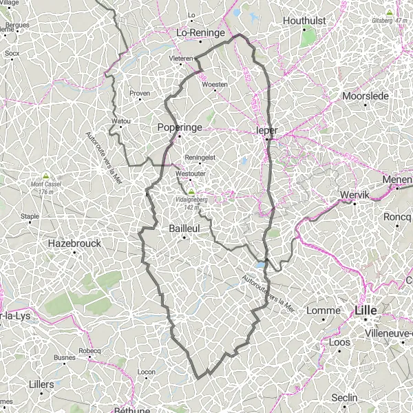Map miniature of "The Ultimate West-Vlaanderen Challenge" cycling inspiration in Prov. West-Vlaanderen, Belgium. Generated by Tarmacs.app cycling route planner