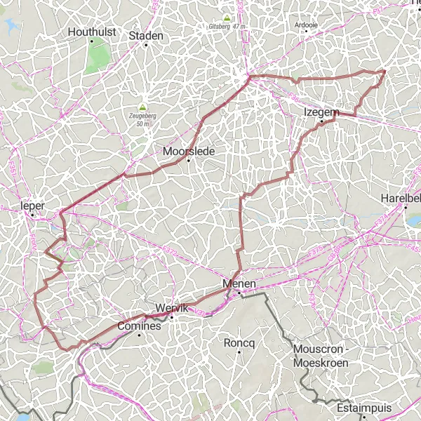 Karten-Miniaturansicht der Radinspiration "Historische Highlights von Westflandern" in Prov. West-Vlaanderen, Belgium. Erstellt vom Tarmacs.app-Routenplaner für Radtouren