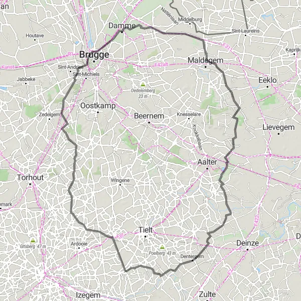 Karten-Miniaturansicht der Radinspiration "Schlösser und Brücken Radtour" in Prov. West-Vlaanderen, Belgium. Erstellt vom Tarmacs.app-Routenplaner für Radtouren