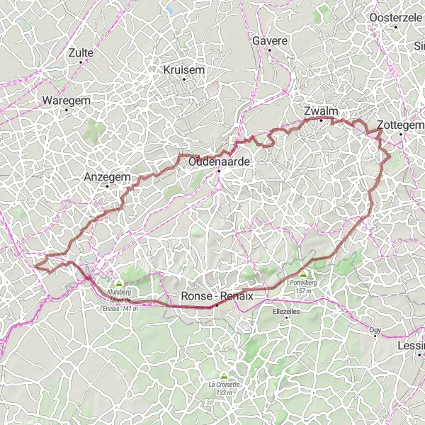 Map miniature of "Gravel Adventure" cycling inspiration in Prov. West-Vlaanderen, Belgium. Generated by Tarmacs.app cycling route planner