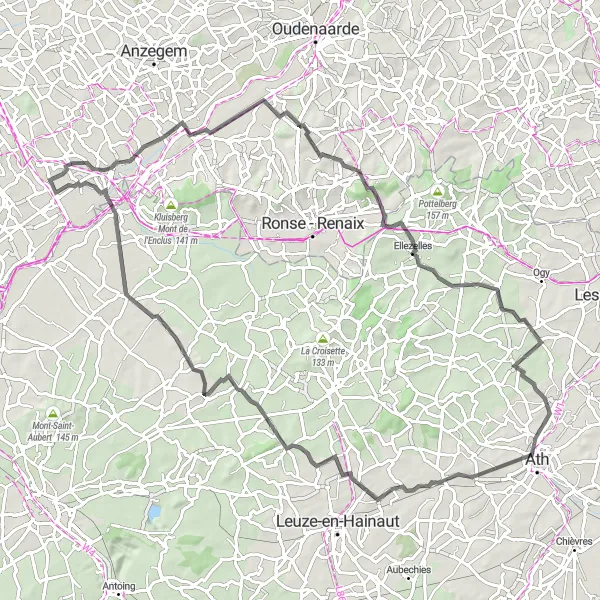 Map miniature of "Challenging Road Route near Moen" cycling inspiration in Prov. West-Vlaanderen, Belgium. Generated by Tarmacs.app cycling route planner