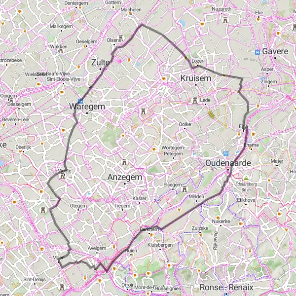 Miniatuurkaart van de fietsinspiratie "Historische tocht door Vichte en Berchem" in Prov. West-Vlaanderen, Belgium. Gemaakt door de Tarmacs.app fietsrouteplanner