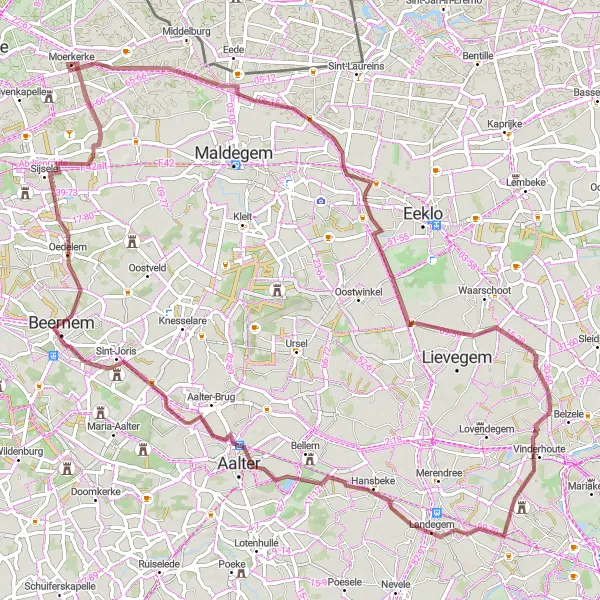 Map miniature of "Scenic Tour Through West-Vlaanderen Countryside" cycling inspiration in Prov. West-Vlaanderen, Belgium. Generated by Tarmacs.app cycling route planner