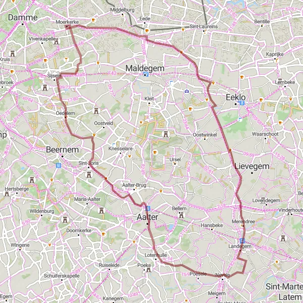 Karten-Miniaturansicht der Radinspiration "Entlang der Kanäle und durch malerische Dörfer" in Prov. West-Vlaanderen, Belgium. Erstellt vom Tarmacs.app-Routenplaner für Radtouren