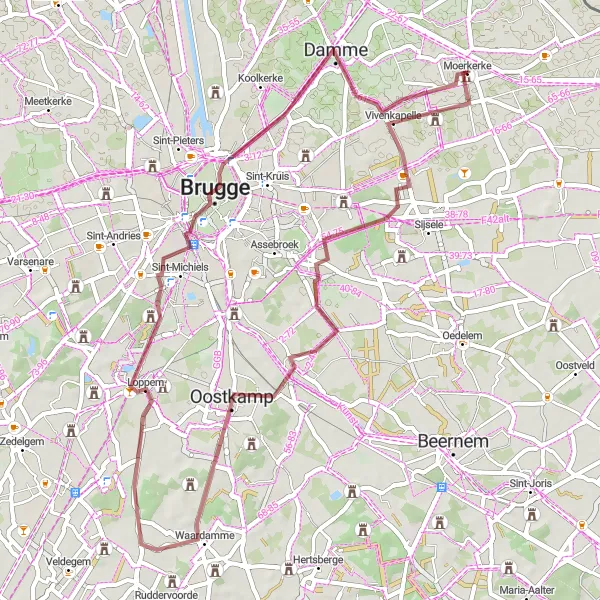 Miniatuurkaart van de fietsinspiratie "Gravelroute rond Moerkerke" in Prov. West-Vlaanderen, Belgium. Gemaakt door de Tarmacs.app fietsrouteplanner