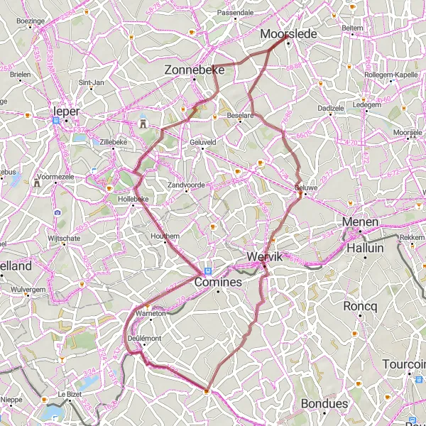 Karten-Miniaturansicht der Radinspiration "Entdecken Sie die Schönheit von Wervik und Bas-Warneton" in Prov. West-Vlaanderen, Belgium. Erstellt vom Tarmacs.app-Routenplaner für Radtouren