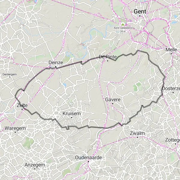 Miniatuurkaart van de fietsinspiratie "Oeselgem naar Wannegem" in Prov. West-Vlaanderen, Belgium. Gemaakt door de Tarmacs.app fietsrouteplanner