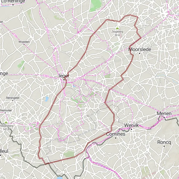 Miniatuurkaart van de fietsinspiratie "Avontuurlijke Graveltocht in West-Vlaanderen" in Prov. West-Vlaanderen, Belgium. Gemaakt door de Tarmacs.app fietsrouteplanner