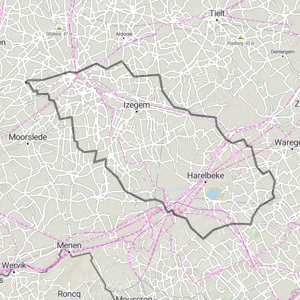 Map miniature of "The Flanders Loop" cycling inspiration in Prov. West-Vlaanderen, Belgium. Generated by Tarmacs.app cycling route planner