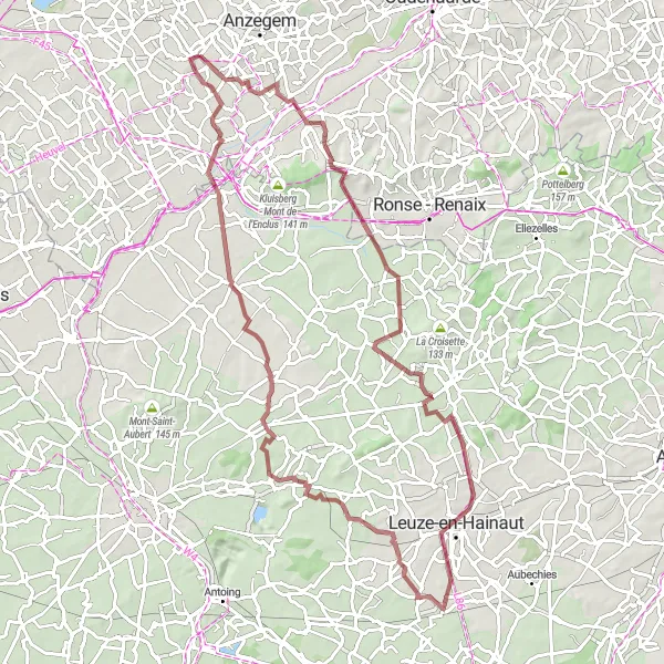 Map miniature of "Gravel Adventure near Otegem" cycling inspiration in Prov. West-Vlaanderen, Belgium. Generated by Tarmacs.app cycling route planner