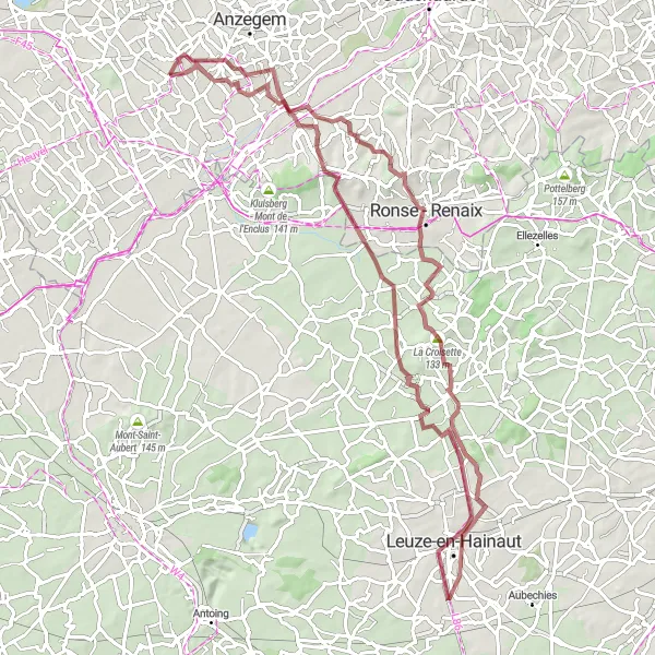 Miniatuurkaart van de fietsinspiratie "Gravelroute van Otegem naar Tiegem" in Prov. West-Vlaanderen, Belgium. Gemaakt door de Tarmacs.app fietsrouteplanner