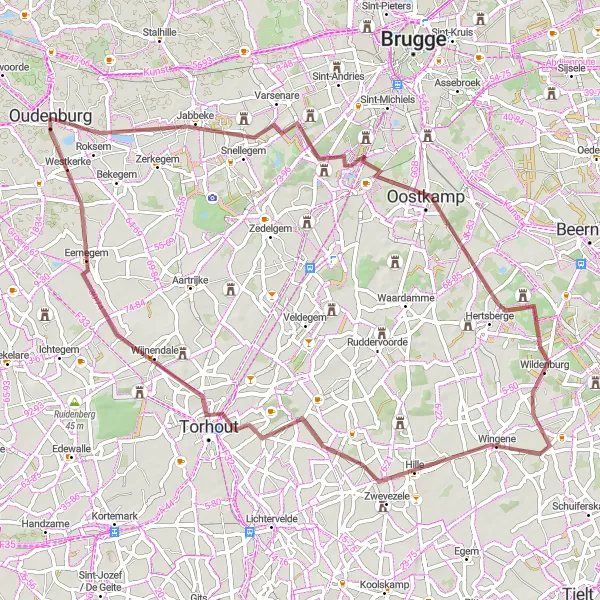 Map miniature of "The Gravel Escape" cycling inspiration in Prov. West-Vlaanderen, Belgium. Generated by Tarmacs.app cycling route planner