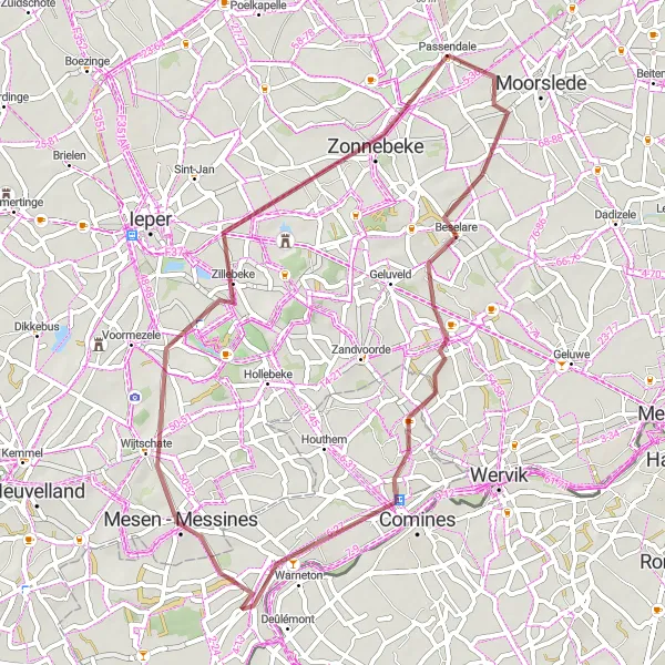 Karten-Miniaturansicht der Radinspiration "Kulturelle Vielfalt und Naturerlebnisse" in Prov. West-Vlaanderen, Belgium. Erstellt vom Tarmacs.app-Routenplaner für Radtouren