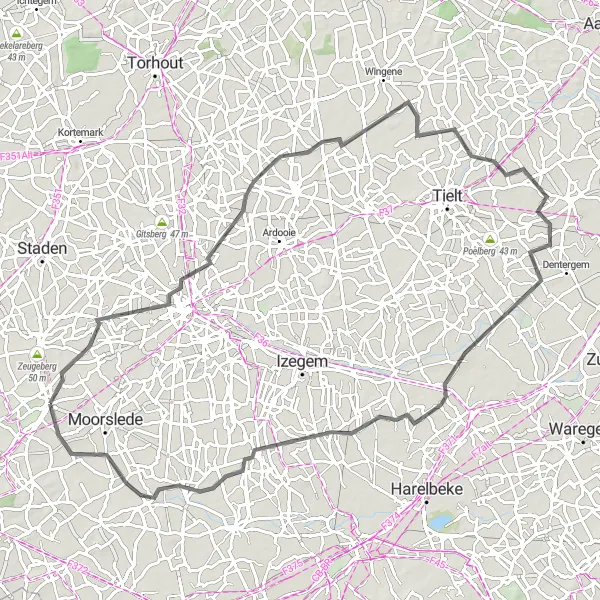 Karten-Miniaturansicht der Radinspiration "Radtour durch die flämische Landschaft" in Prov. West-Vlaanderen, Belgium. Erstellt vom Tarmacs.app-Routenplaner für Radtouren
