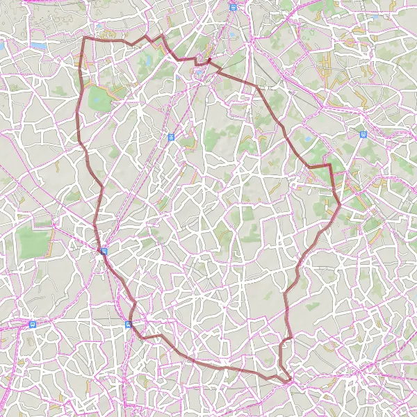 Miniatuurkaart van de fietsinspiratie "Gravel Route van Pittem" in Prov. West-Vlaanderen, Belgium. Gemaakt door de Tarmacs.app fietsrouteplanner