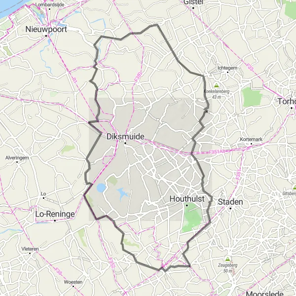 Miniature de la carte de l'inspiration cycliste "Circuit de la Paix" dans la Prov. West-Vlaanderen, Belgium. Générée par le planificateur d'itinéraire cycliste Tarmacs.app