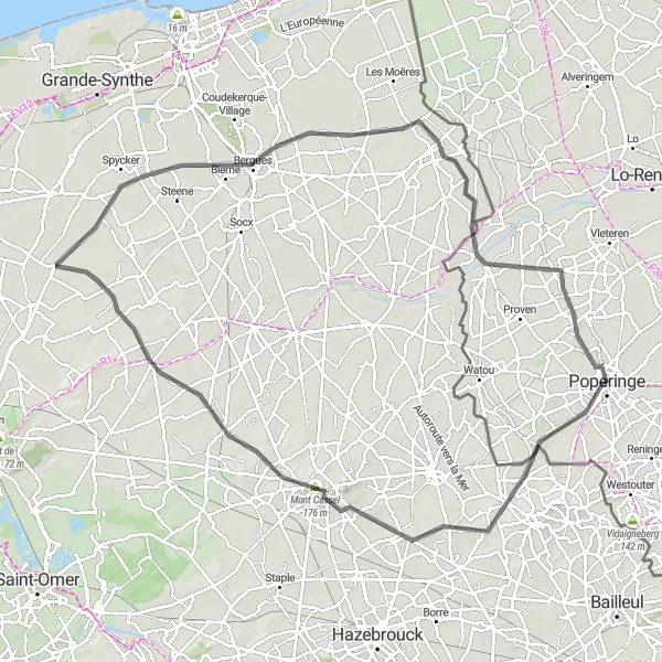 Miniatuurkaart van de fietsinspiratie "Fietsen door het landelijke West-Vlaanderen" in Prov. West-Vlaanderen, Belgium. Gemaakt door de Tarmacs.app fietsrouteplanner