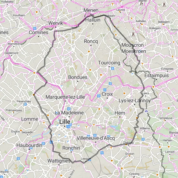 Karten-Miniaturansicht der Radinspiration "Die Schönheit des Ländlichen" in Prov. West-Vlaanderen, Belgium. Erstellt vom Tarmacs.app-Routenplaner für Radtouren