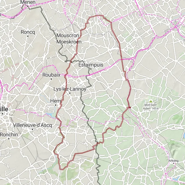 Map miniature of "Through Hidden Villages and Battlefield" cycling inspiration in Prov. West-Vlaanderen, Belgium. Generated by Tarmacs.app cycling route planner