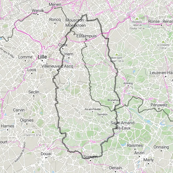 Miniatuurkaart van de fietsinspiratie "Route van Rollegem naar Mouscron - Moeskroen" in Prov. West-Vlaanderen, Belgium. Gemaakt door de Tarmacs.app fietsrouteplanner