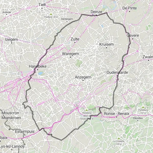 Miniatuurkaart van de fietsinspiratie "Route van Rollegem naar Dottignies - Dottenijs" in Prov. West-Vlaanderen, Belgium. Gemaakt door de Tarmacs.app fietsrouteplanner