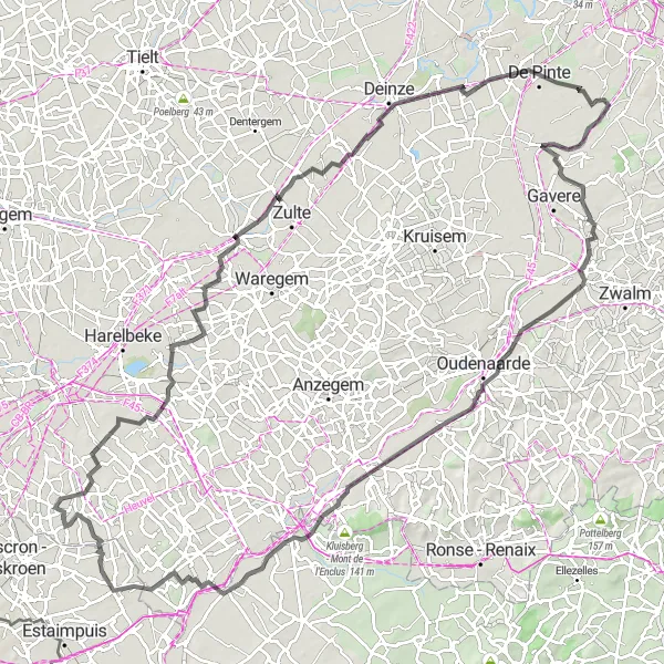 Miniatuurkaart van de fietsinspiratie "Tocht naar Sint-Eloois-Vijve - Dottenijs" in Prov. West-Vlaanderen, Belgium. Gemaakt door de Tarmacs.app fietsrouteplanner