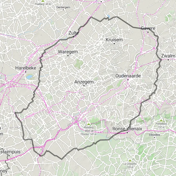 Miniature de la carte de l'inspiration cycliste "Les collines de Belgique" dans la Prov. West-Vlaanderen, Belgium. Générée par le planificateur d'itinéraire cycliste Tarmacs.app