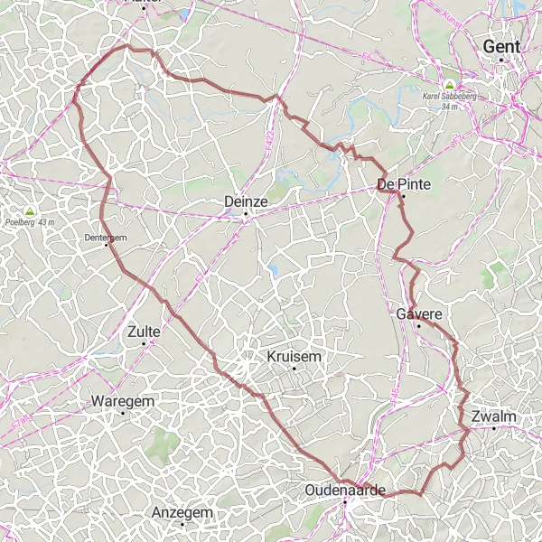 Map miniature of "Sint-Martens-Leerne to Aarsele via Dikkelvenne and Wolvenberg" cycling inspiration in Prov. West-Vlaanderen, Belgium. Generated by Tarmacs.app cycling route planner
