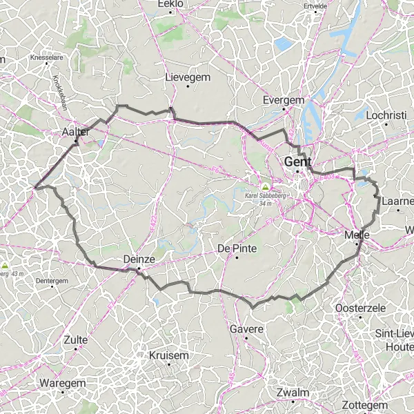 Karten-Miniaturansicht der Radinspiration "Aalter - Ruiselede" in Prov. West-Vlaanderen, Belgium. Erstellt vom Tarmacs.app-Routenplaner für Radtouren