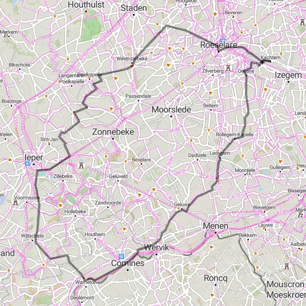 Karten-Miniaturansicht der Radinspiration "Roadtour durch die Umgebung von Rumbeke" in Prov. West-Vlaanderen, Belgium. Erstellt vom Tarmacs.app-Routenplaner für Radtouren