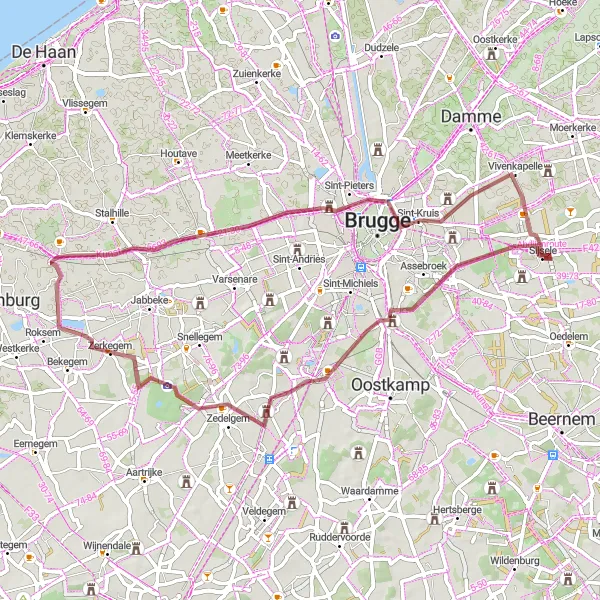 Map miniature of "Picturesque Gravel Ride" cycling inspiration in Prov. West-Vlaanderen, Belgium. Generated by Tarmacs.app cycling route planner
