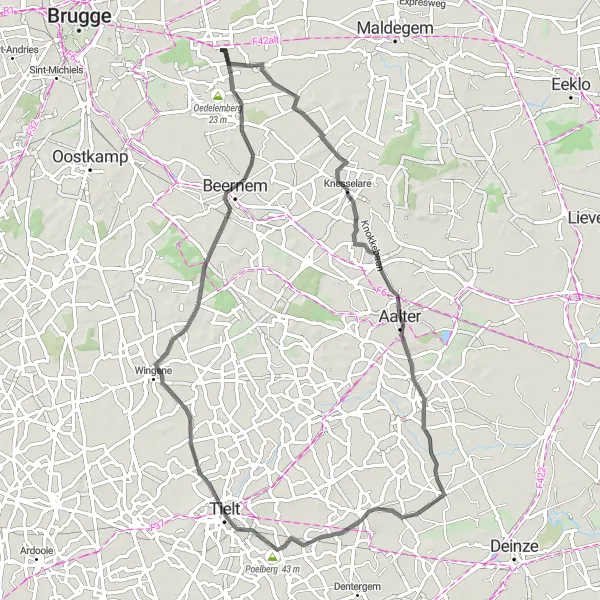 Miniature de la carte de l'inspiration cycliste "Boucle des Paysages Flamands" dans la Prov. West-Vlaanderen, Belgium. Générée par le planificateur d'itinéraire cycliste Tarmacs.app