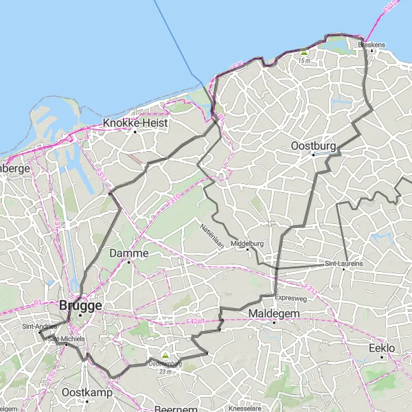 Karten-Miniaturansicht der Radinspiration "Erleben Sie die Vielfalt Westflanderns auf dem Fahrrad" in Prov. West-Vlaanderen, Belgium. Erstellt vom Tarmacs.app-Routenplaner für Radtouren