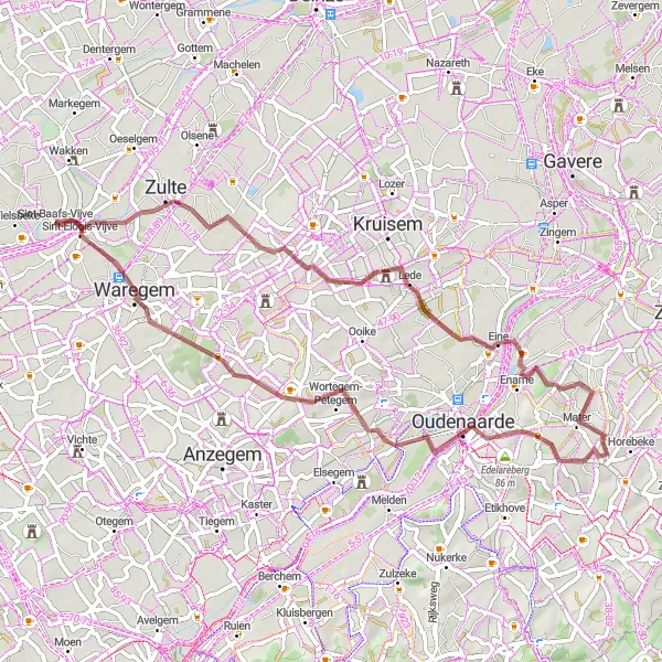 Miniature de la carte de l'inspiration cycliste "Aventure gravel autour de Sint-Baafs-Vijve" dans la Prov. West-Vlaanderen, Belgium. Générée par le planificateur d'itinéraire cycliste Tarmacs.app