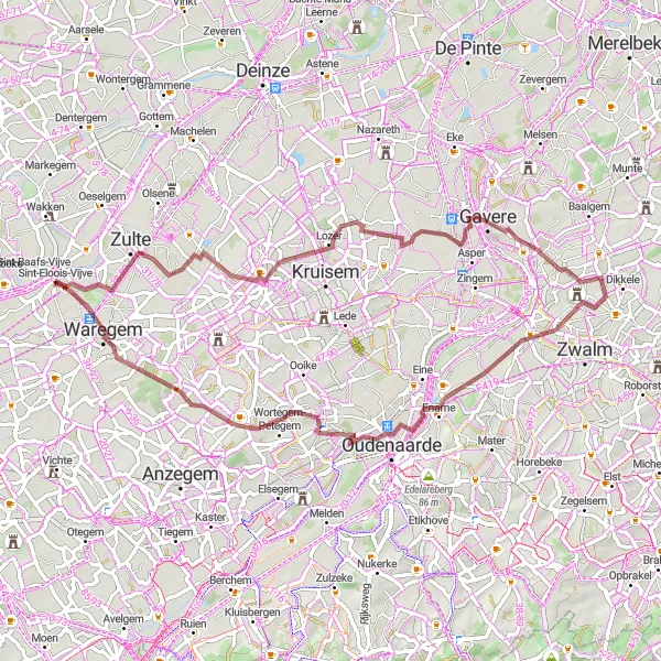 Map miniature of "Gravel Adventure to Remember" cycling inspiration in Prov. West-Vlaanderen, Belgium. Generated by Tarmacs.app cycling route planner