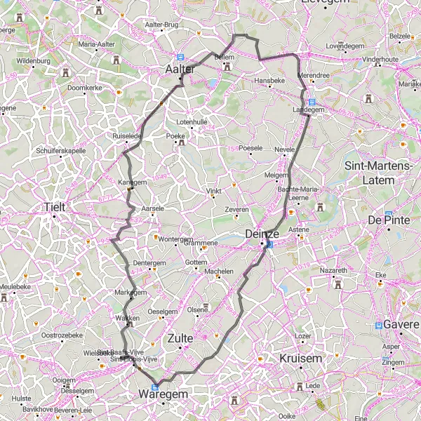 Map miniature of "Sint-Baafs-Vijve Loop" cycling inspiration in Prov. West-Vlaanderen, Belgium. Generated by Tarmacs.app cycling route planner