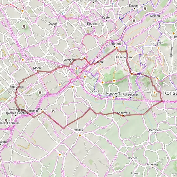 Map miniature of "Moen and its Surroundings" cycling inspiration in Prov. West-Vlaanderen, Belgium. Generated by Tarmacs.app cycling route planner