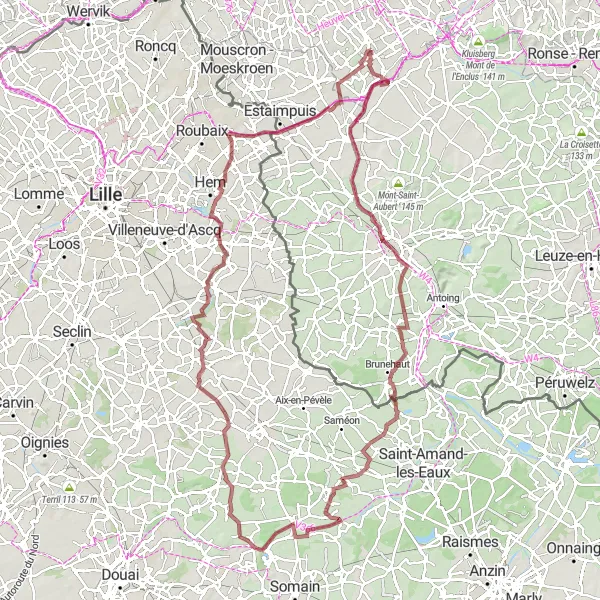 Map miniature of "The Helkijn - Helchin Gravel Adventure" cycling inspiration in Prov. West-Vlaanderen, Belgium. Generated by Tarmacs.app cycling route planner
