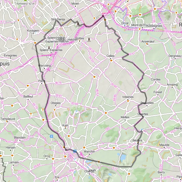 Map miniature of "Exploring Southwestern West Flanders" cycling inspiration in Prov. West-Vlaanderen, Belgium. Generated by Tarmacs.app cycling route planner