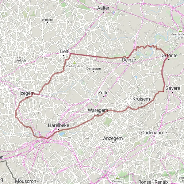 Map miniature of "The Gravel Adventure" cycling inspiration in Prov. West-Vlaanderen, Belgium. Generated by Tarmacs.app cycling route planner