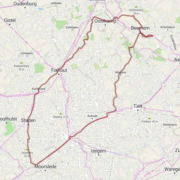 Map miniature of "Sint-Joris Gravel Adventure" cycling inspiration in Prov. West-Vlaanderen, Belgium. Generated by Tarmacs.app cycling route planner