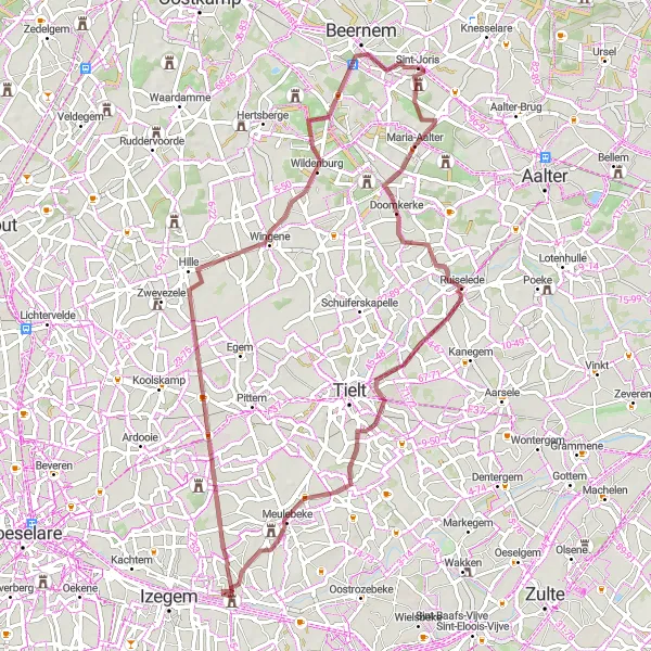 Miniatuurkaart van de fietsinspiratie "Doomkerke en Wildenburg Route" in Prov. West-Vlaanderen, Belgium. Gemaakt door de Tarmacs.app fietsrouteplanner