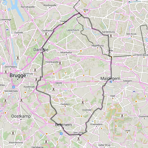 Map miniature of "Sint-Joris to Beernem Loop" cycling inspiration in Prov. West-Vlaanderen, Belgium. Generated by Tarmacs.app cycling route planner