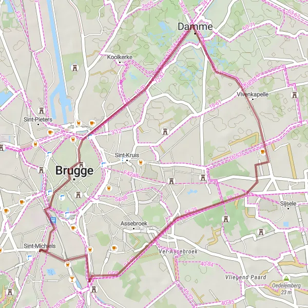 Map miniature of "Gravel Ride to Damme and Steenbrugge" cycling inspiration in Prov. West-Vlaanderen, Belgium. Generated by Tarmacs.app cycling route planner