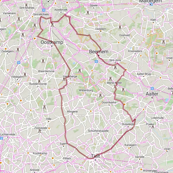 Karten-Miniaturansicht der Radinspiration "Abenteuerliche Schottertour durch Westflandern" in Prov. West-Vlaanderen, Belgium. Erstellt vom Tarmacs.app-Routenplaner für Radtouren