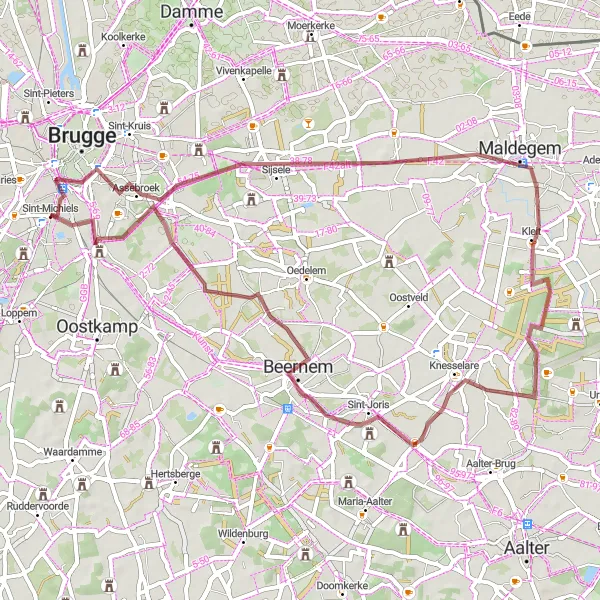 Miniatuurkaart van de fietsinspiratie "Gravelroute rond Sint-Michiels" in Prov. West-Vlaanderen, Belgium. Gemaakt door de Tarmacs.app fietsrouteplanner