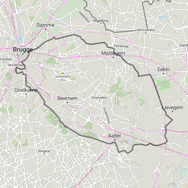 Map miniature of "Best of West-Vlaanderen Road Circuit" cycling inspiration in Prov. West-Vlaanderen, Belgium. Generated by Tarmacs.app cycling route planner