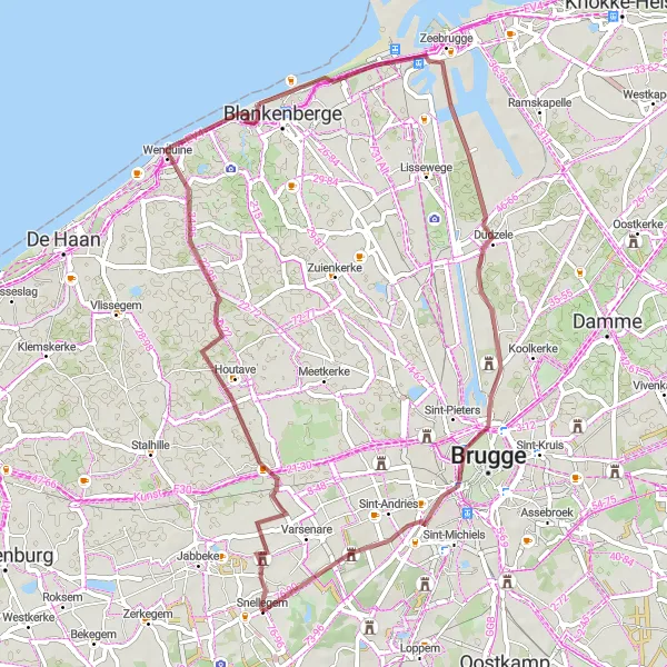 Karten-Miniaturansicht der Radinspiration "Gravel Tour zu historischen Schlössern und Dörfern" in Prov. West-Vlaanderen, Belgium. Erstellt vom Tarmacs.app-Routenplaner für Radtouren