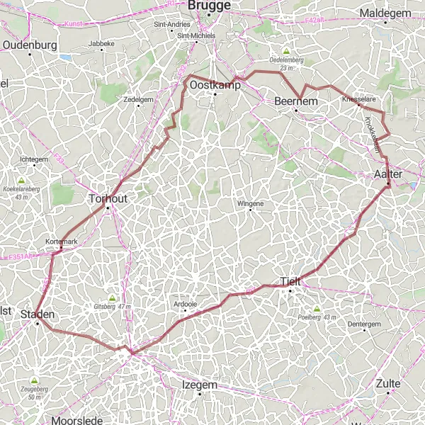 Miniatuurkaart van de fietsinspiratie "Kastelen en Abdijen Gravel Route" in Prov. West-Vlaanderen, Belgium. Gemaakt door de Tarmacs.app fietsrouteplanner